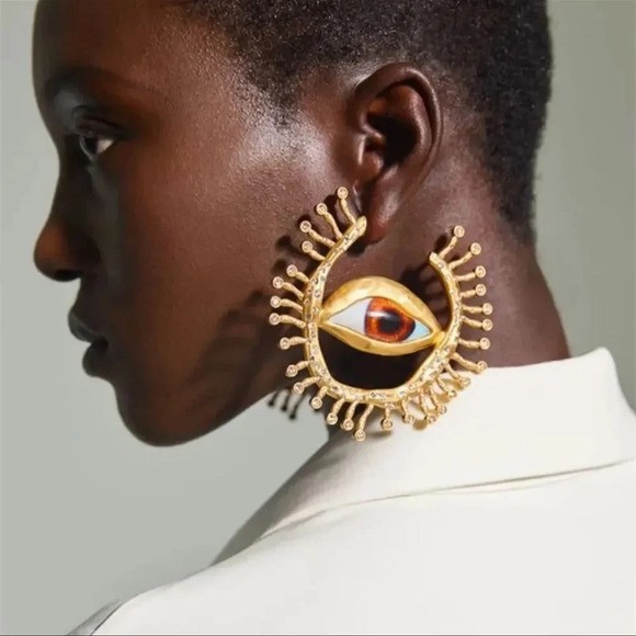 GAZE HOOP GOLD EYES EARRINGS - Picture 2 of 16